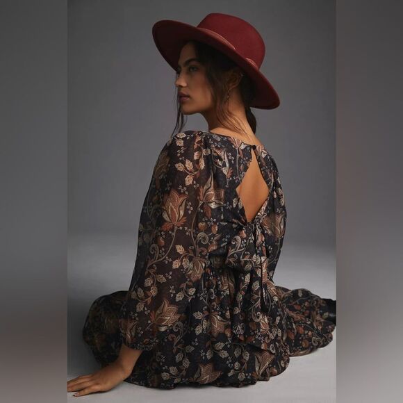 Anthropologie Let Me Be Womens Square-Neck Smocked Maxi Dress Orange Size LP NWT - Picture 4 of 10